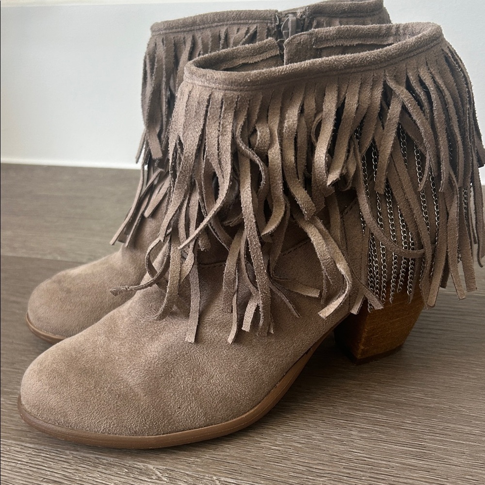 Not Rated Taupe Suede Fringe Ankle Boots